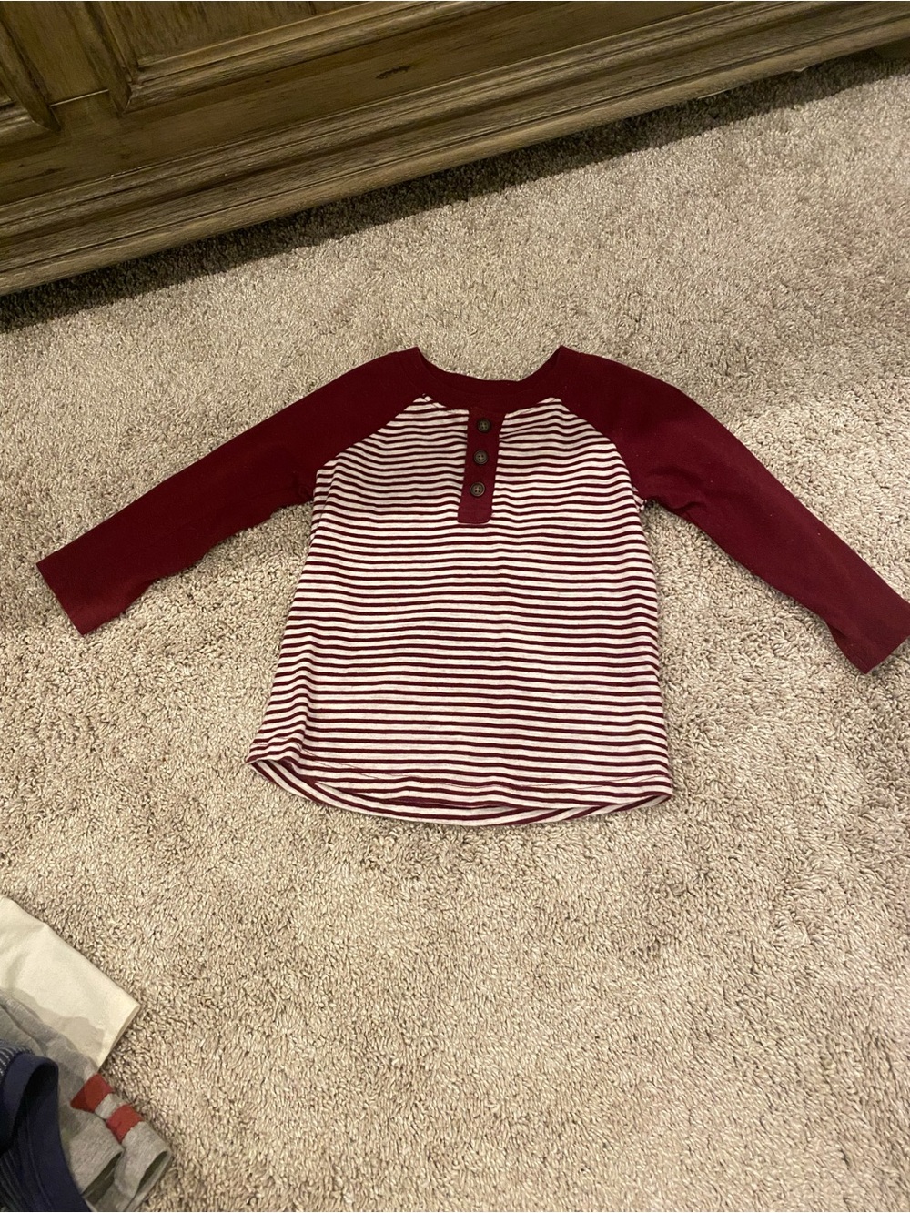 Kids' Burgundy Striped Henley Raglan Top